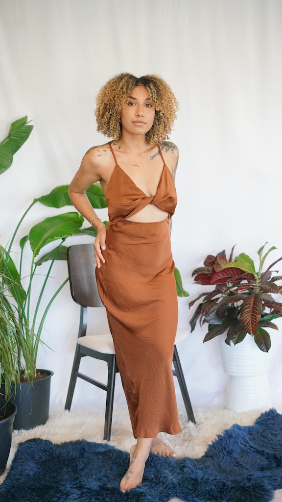 Silky Twist-Front Midi Dress